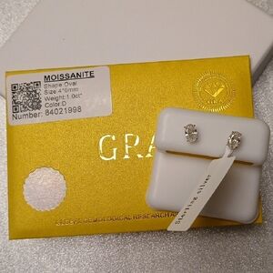 Moissanite Sterling Silver Oval Stud Earrings - Clear